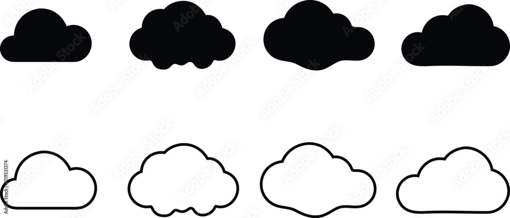 Cloud icon vector illustration. Cloud flat and cloud outline symbol, Isolated on a white background. Cloud icon vector illustration. Cloud flat and cloud outline symbol, Isolated on a white background.