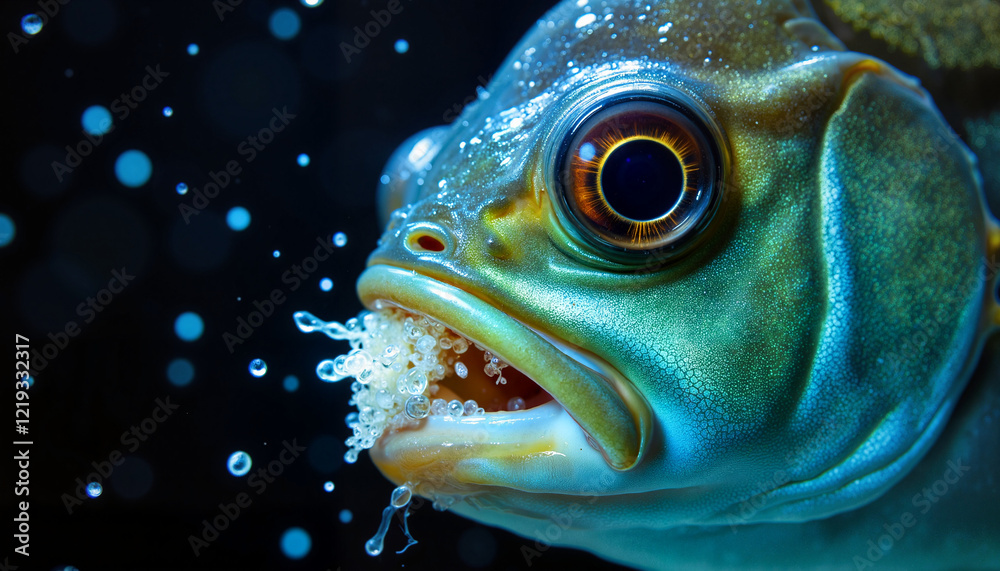 Microplastics caught in fish gills, underwater pollution awareness Microplastics caught in fish gills, underwater pollution awareness