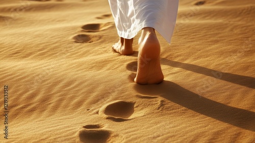 A man s spiritual journey following jesus  footsteps in the sand on a path of faith