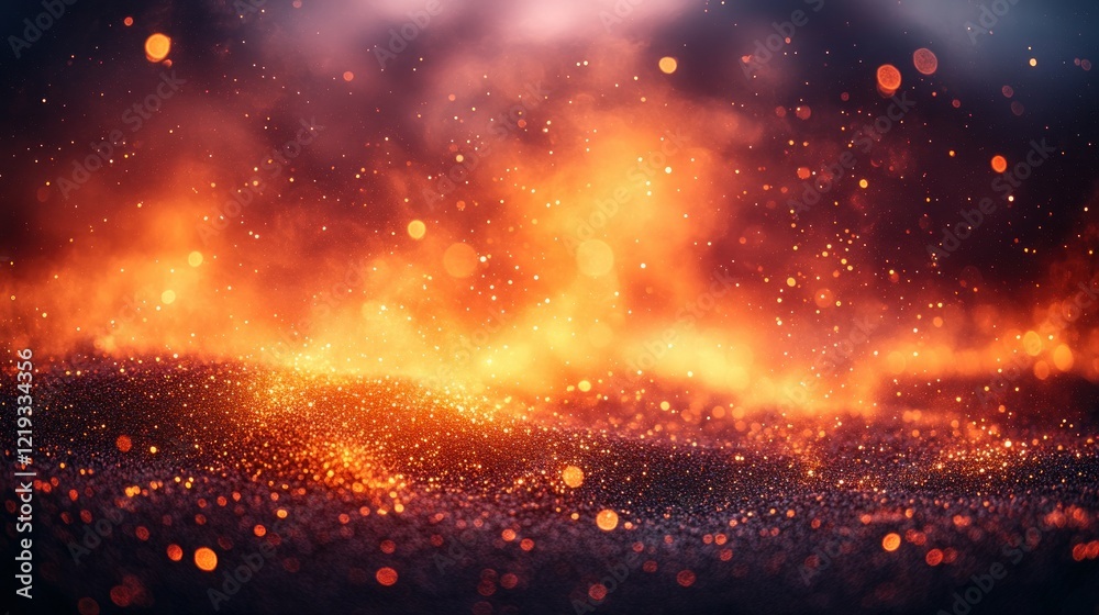 Fototapeta premium Fiery embers glowing, dark smoky background, studio shot, textured surface