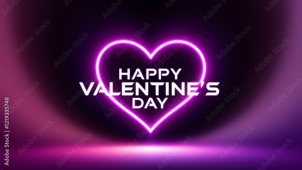 A neon glowing heart shape with the text 'Happy Valentine's Day' in bold, modern font A neon glowing heart shape with the text 'Happy Valentine's Day' in bold, modern font