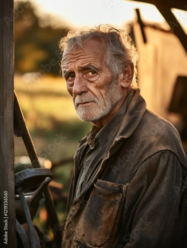Wallpaper Mural Senior farmer posing at golden hour near his equipment Torontodigital.ca