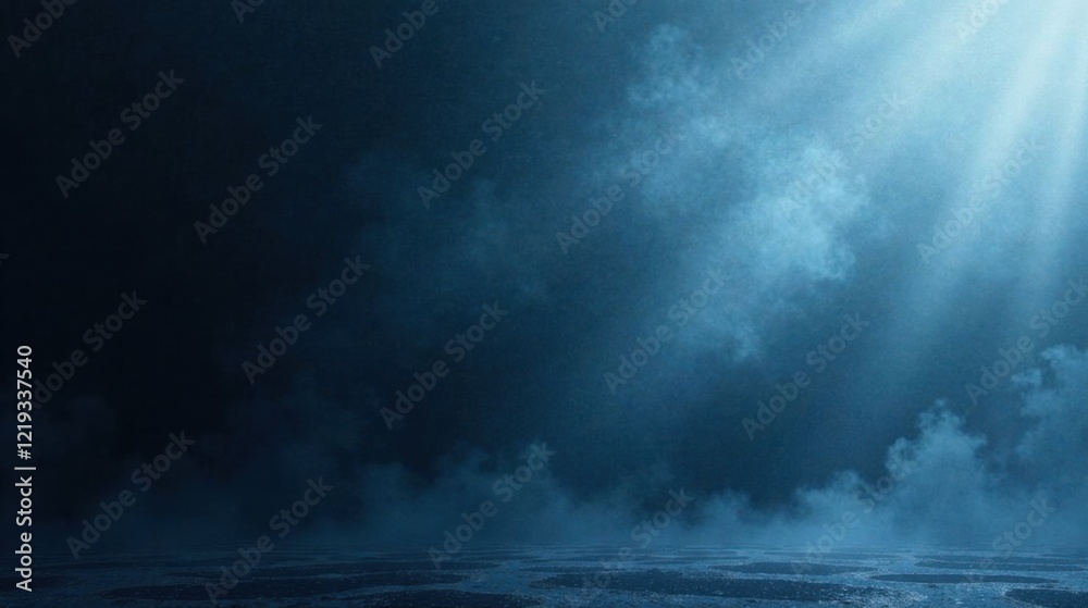 Moody Dark Blue Foggy Background with Subtle Light Rays and Ground Texture Moody Dark Blue Foggy Background with Subtle Light Rays and Ground Texture