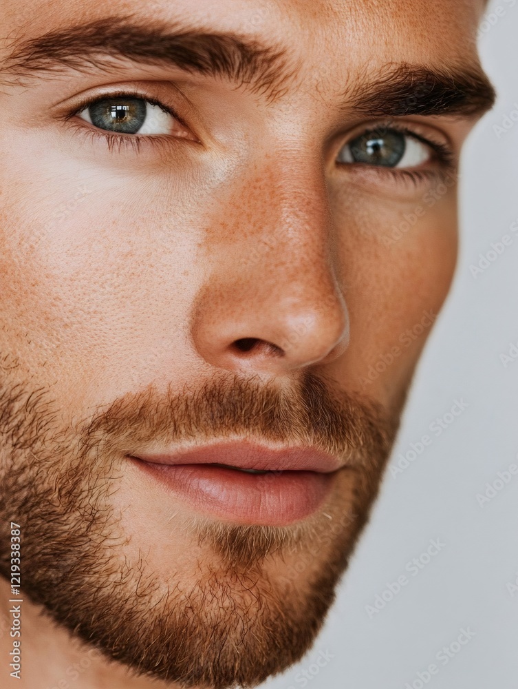 Obraz premium Close up portrait of confident male model showing perfect skin and beard