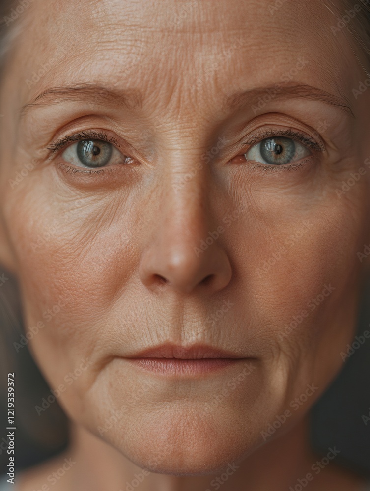 Fototapeta premium Close up portrait of senior woman showing wrinkles and aging skin