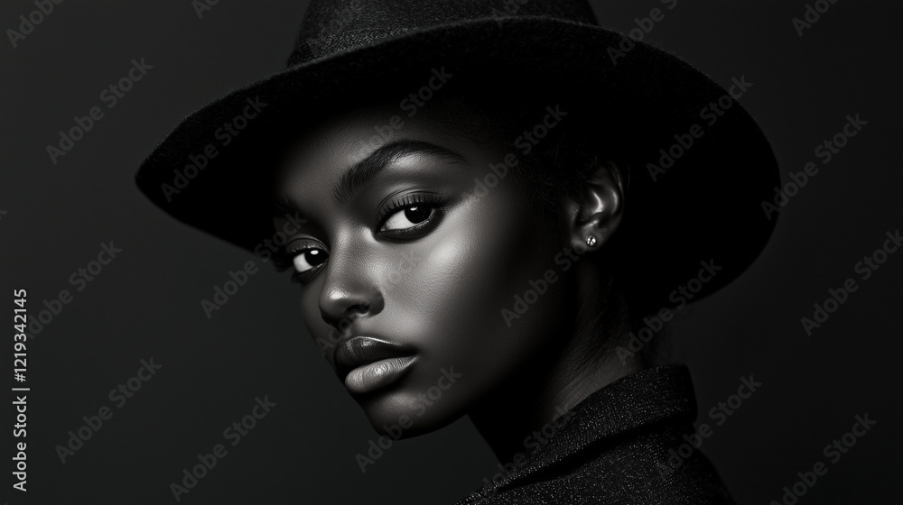 Professional Studio Portrait of a Female Model in Monochromatic Black and White – Artistic and Refined Professional Studio Portrait of a Female Model in Monochromatic Black and White – Artistic and Refined