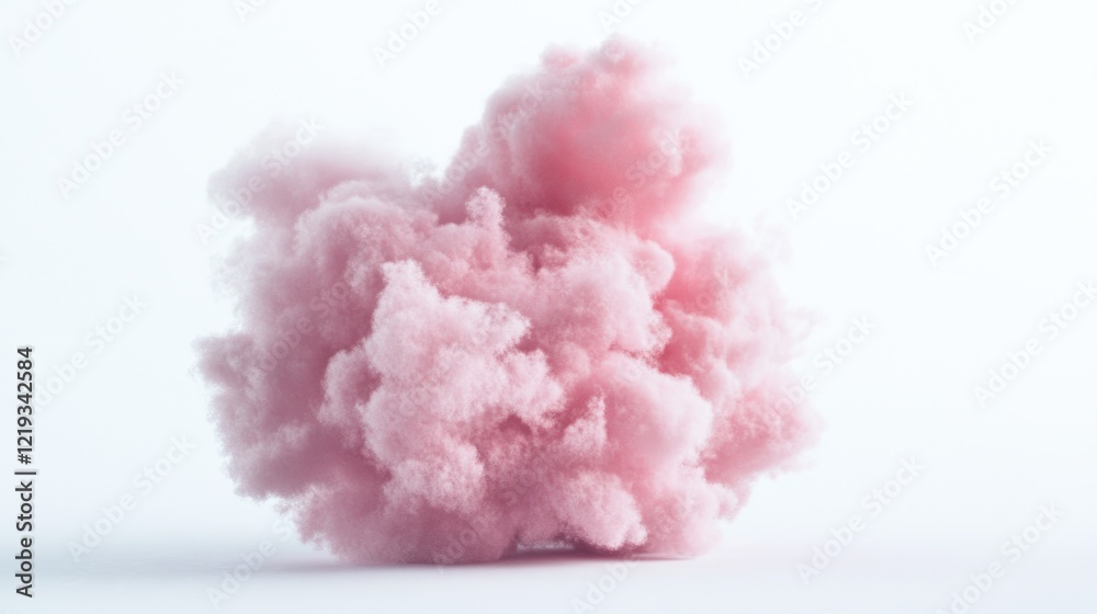 Fototapeta premium A fluffy cloud of pink cotton candy on a white surface, perfect for confectionery or sweet treats