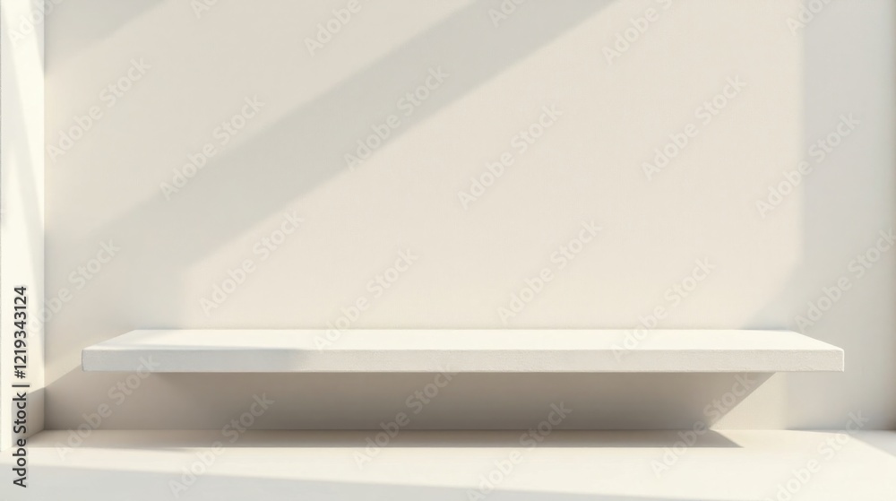 Clean Minimalist Shelf Against a Sunlit Wall, Ideal for Product Display or Interior Design Inspiration Clean Minimalist Shelf Against a Sunlit Wall, Ideal for Product Display or Interior Design Inspiration