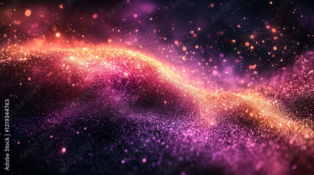 Naklejka premium Glittering cosmic dust wave, dark space background, digital art, design element