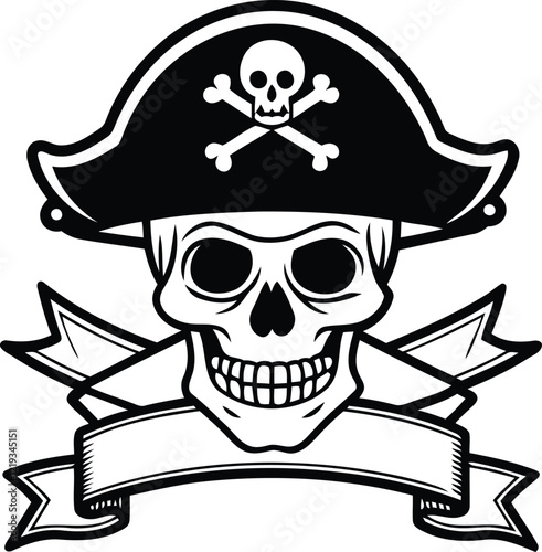 Creative pirate emblem vector illustration, pirate emblem silhouette, pirate emblem line art, pirate emblem vector icon design