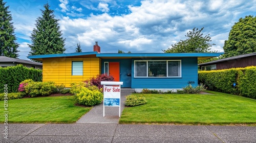 Compact house with a modern feel, colorful siding, and a 