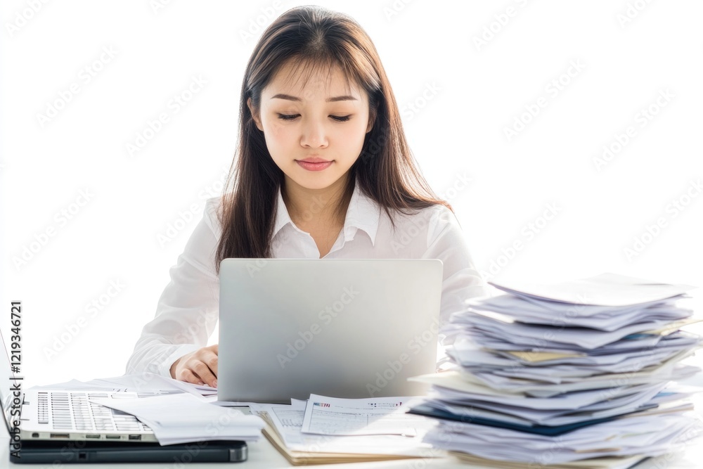 A person sitting at a desk working on a laptop, possibly doing some work or studying A person sitting at a desk working on a laptop, possibly doing some work or studying