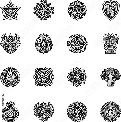 Set of 16 Glyph Style African Symbols

