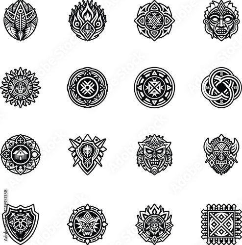 Glyph Style Icons Depicting African Motifs

