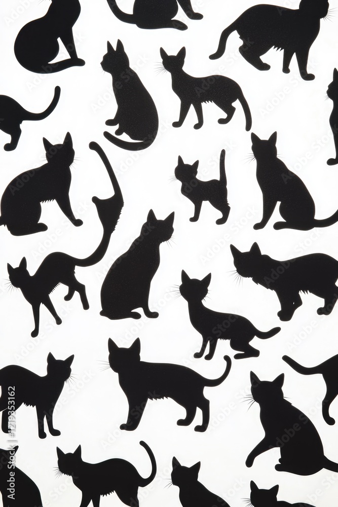A group of cats are silhouetted against a white background A group of cats are silhouetted against a white background