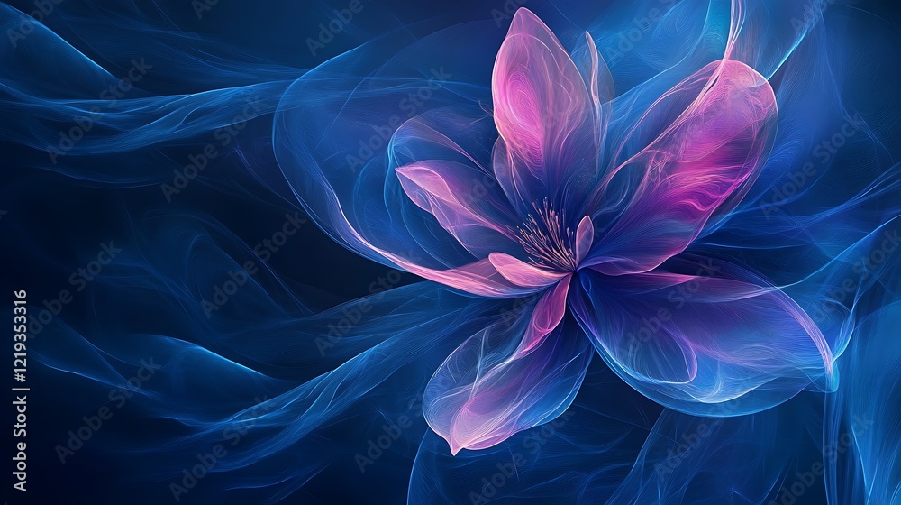 Fototapeta premium Abstract Blue and Pink Flower in Swirling Fabric