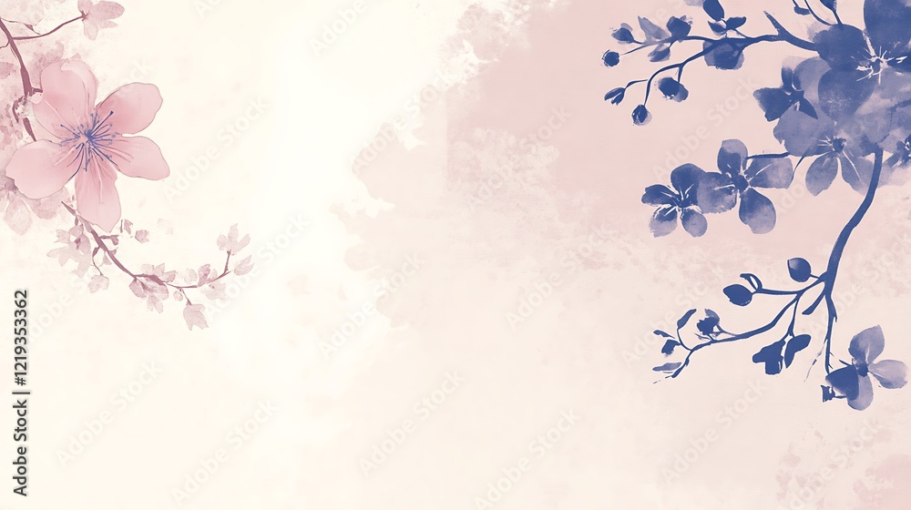 Watercolor Painting of Pink and Blue Blossoms Watercolor Painting of Pink and Blue Blossoms
