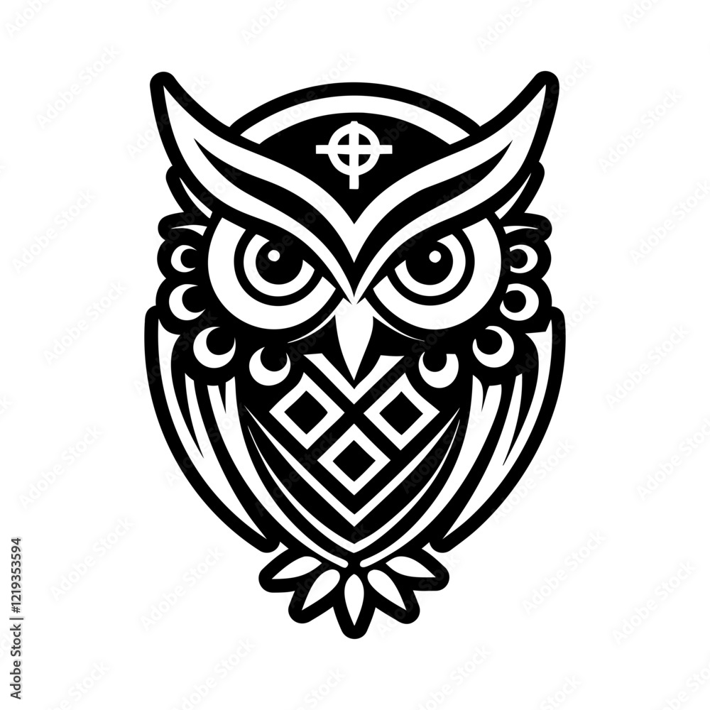 Obraz premium Wisdom owl artwork, glyph icon