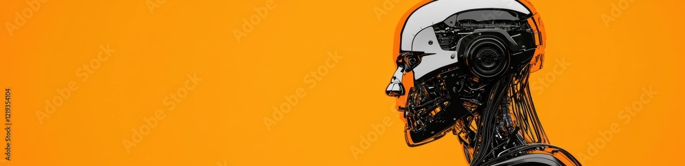 Fototapeta premium Abstract Pixelated Portrait Against Vibrant Orange Background