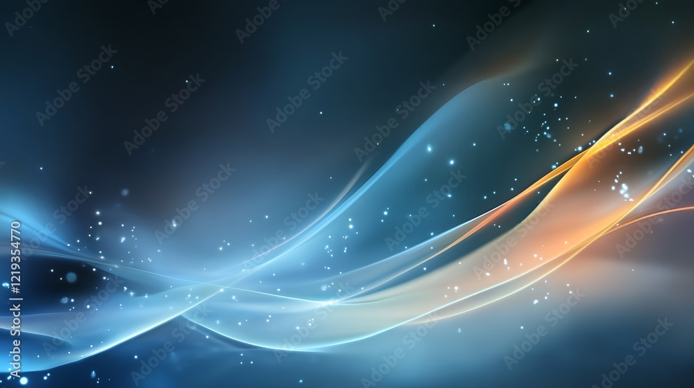 Fototapeta premium Abstract Blue and Orange Wave Design With Glowing Particles