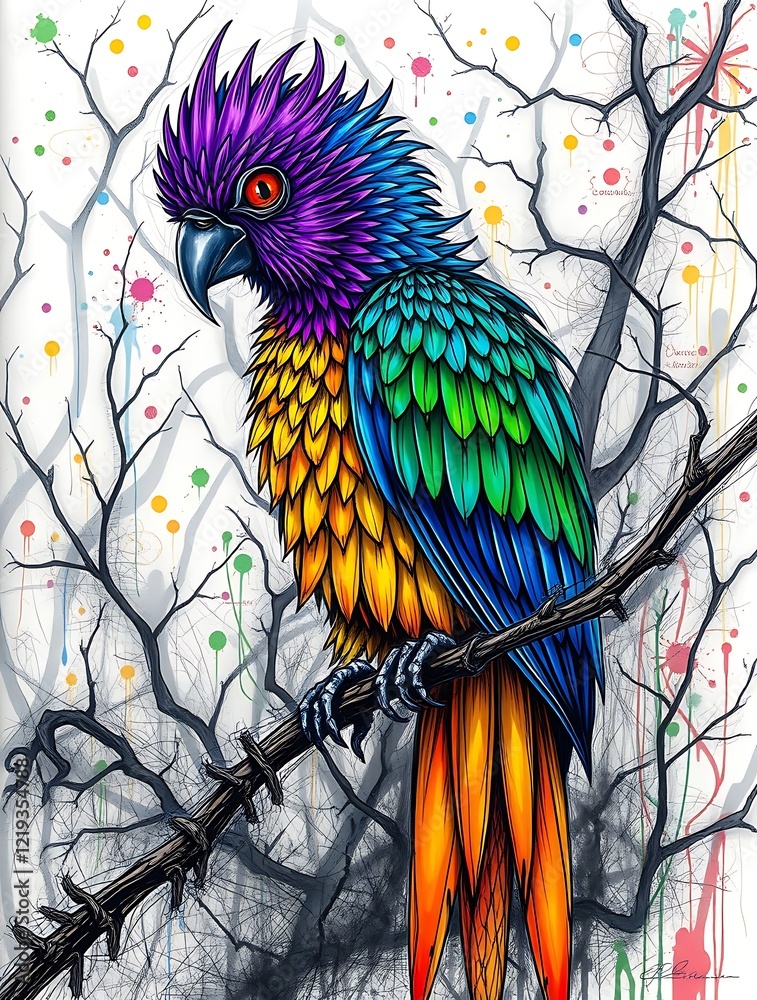 Vibrant parrot with artistic flair.
Vibrant parrot with artistic flair.