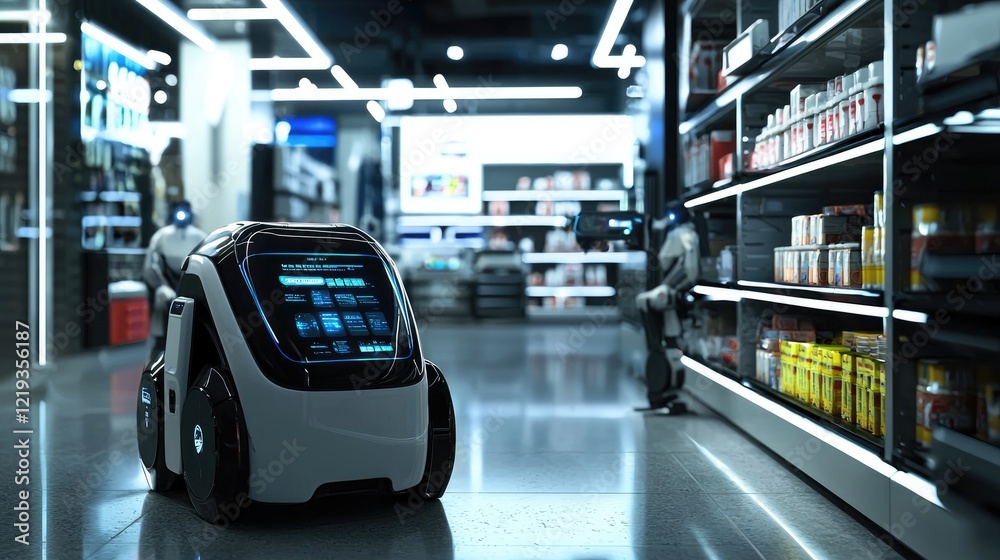 Futuristic Retail with Autonomous Robot in a Modern Store Futuristic Retail with Autonomous Robot in a Modern Store