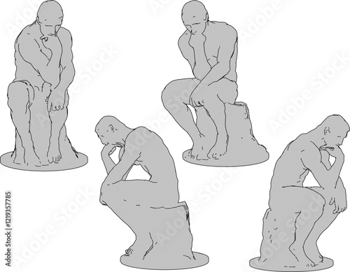 sketch illustration of the old classic ethnic vintage statue of the thinker  