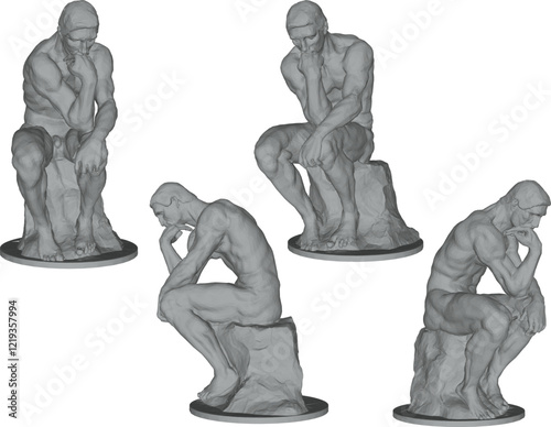 sketch illustration of the old classic ethnic vintage statue of the thinker