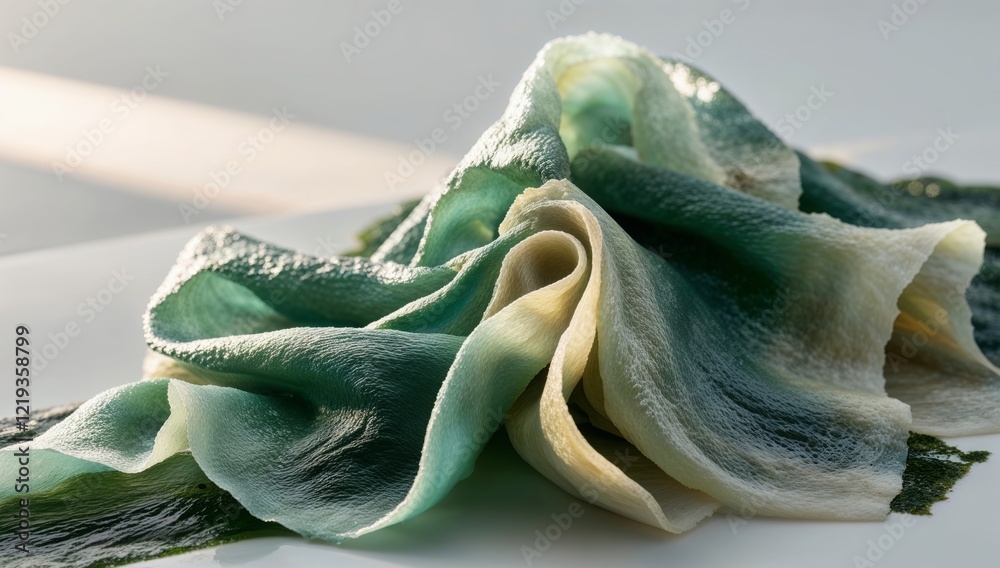 Obraz premium Seaweed-derived bioplastic introduces a renewable alternative for disposable items, aligning with sustainable living goals.
