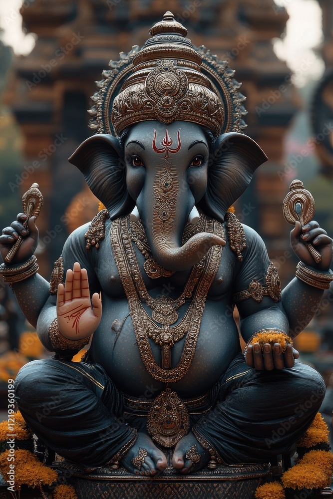 Fototapeta premium A decorative elephant statue sits atop a table, perfect for home decor or office use