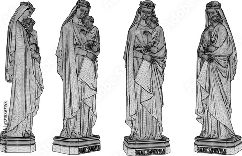 vector illustration design of a statue of a classic vintage holy woman monument holding her child  