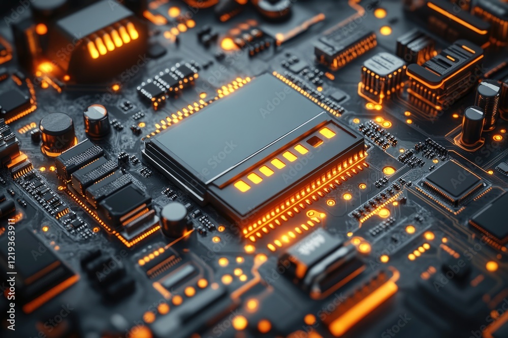 Fototapeta premium A detailed view of a computer motherboard components