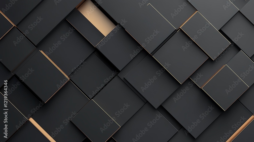 Abstract Black Squares with Golden Accents Design