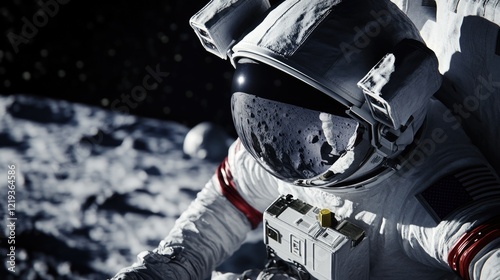 An astronaut standing on the surface of the moon, wearing a spacesuit
