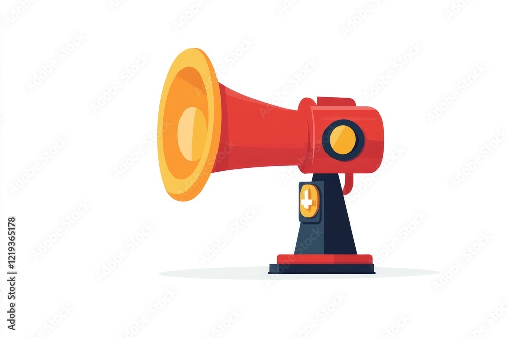 A bright red and yellow megaphone on a simple white background A bright red and yellow megaphone on a simple white background