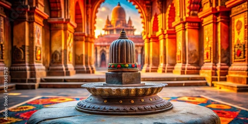 Sacred Shiva Lingam: Conical Stone Sculpture in Hindu Temple