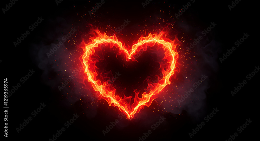 intense Valentine-themed image featuring a heart made of flame intense Valentine-themed image featuring a heart made of flame
