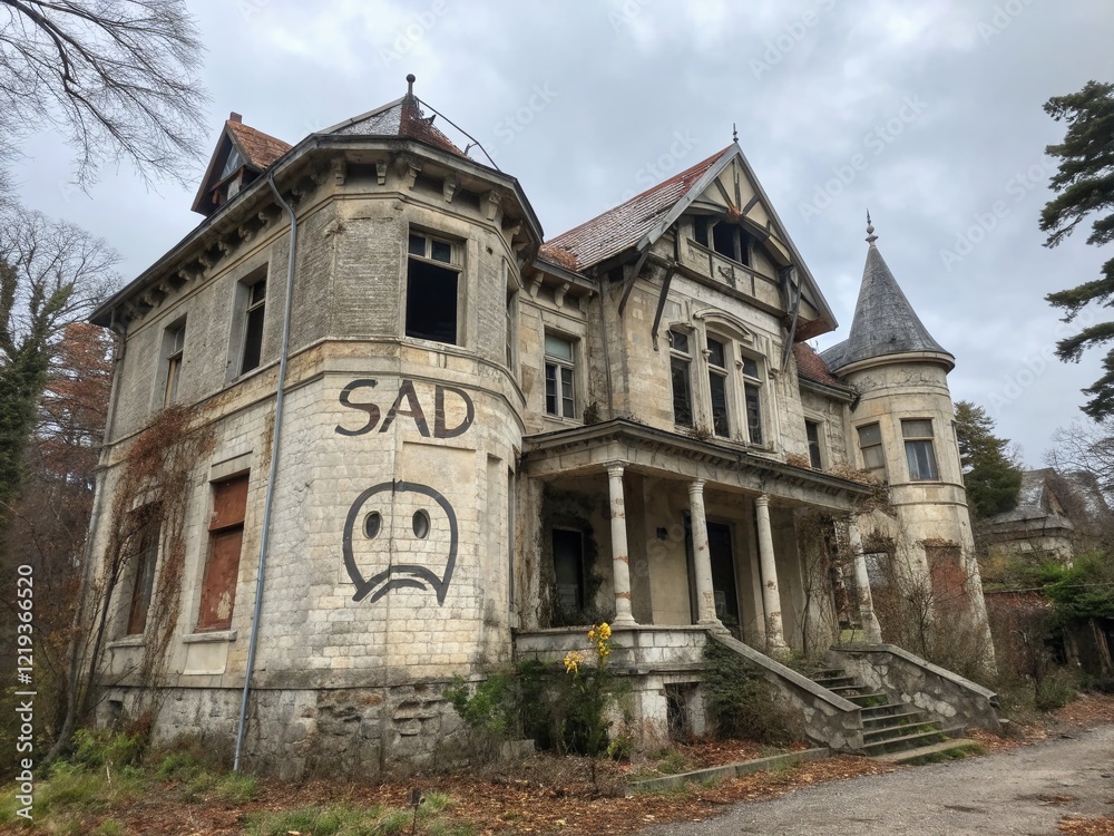 Sad Emoji Face, Grunge Black Ink Brush Stroke, Mournful Expression, Architectural Photography, Deplorable Mood Sad Emoji Face, Grunge Black Ink Brush Stroke, Mournful Expression, Architectural Photography, Deplorable Mood