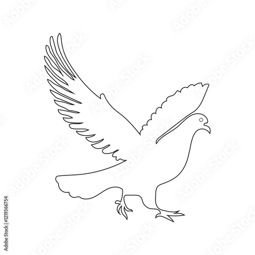 Pigeon with black line art illustration vector on white background.