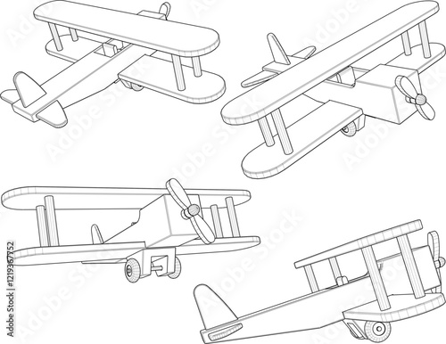 vector illustration design of traditional children's toy old classic vintage wooden airplane
