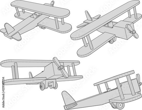 vector illustration design of traditional children's toy old classic vintage wooden airplane 