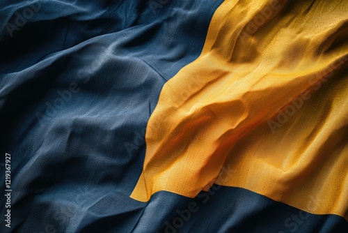 A detailed view of a yellow and blue flag, suitable for patriotic or nationalistic themes