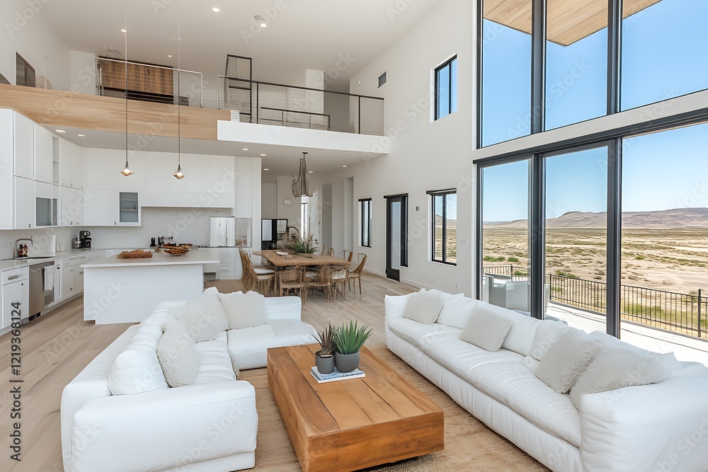 Fototapeta premium Modern Desert Home: Open-Plan Living with Minimalist Design