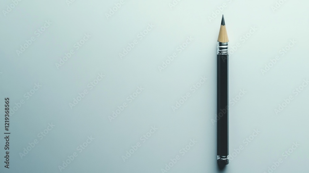 A Single Graphite Pencil on a Pale Blue Background: Minimalist Stationary Photography