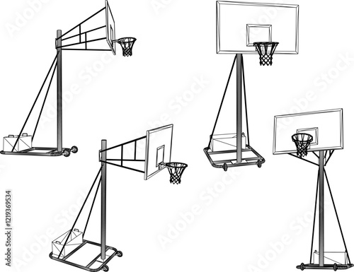 vector illustration of a portable, moveable basketball sport basket hoop