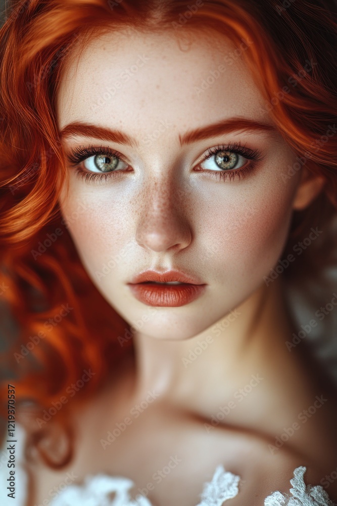 custom made wallpaper toronto digitalA close-up shot of a woman with bright red hair, focusing on her facial features