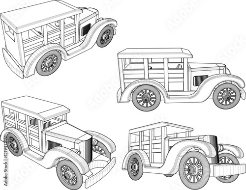 vector illustration of classic wooden toy car design for living room table furniture decoration  