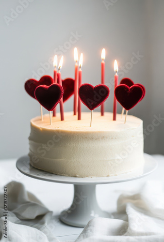 A delicious Valentine day romantic love cake decorated with hearts