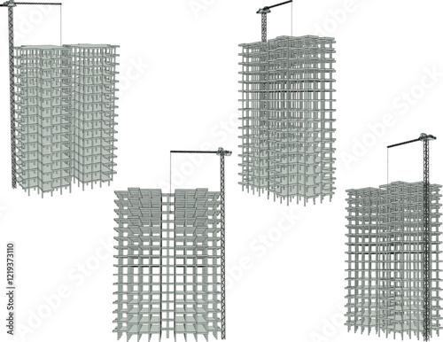 vector illustration of construction design of unfinished apartment hotel building under construction  