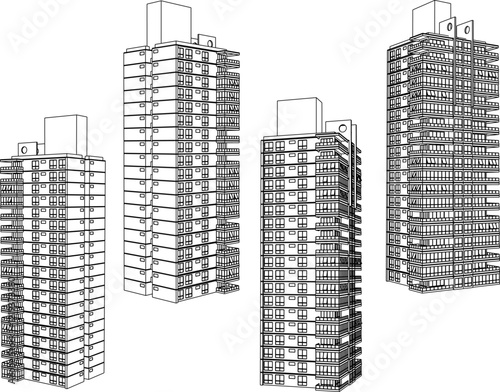 vector illustration of construction design of unfinished apartment hotel building under construction